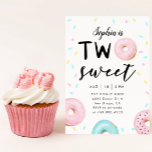Two Sweet 2nd Doughnut Theme Birthday Party Invitation<br><div class="desc">Cute second birthday party invitation for a doughnut theme birthday party featuring doughnut illustration with sprinkles. The text at the top says "two sweet." Customise this template invite card by adding your child's name and party information.</div>
