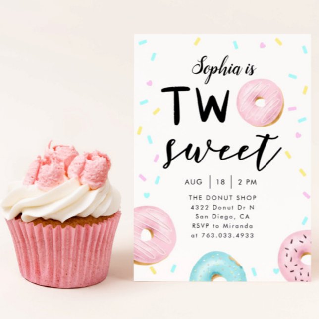 Two Sweet 2nd Doughnut Theme Birthday Party Invitation (Creator Uploaded)