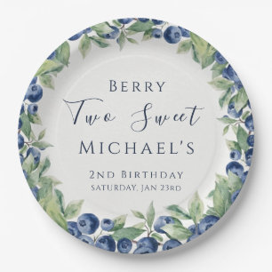 Two Sweet Berry Blueberry 2nd Birthday Boy Paper Plate