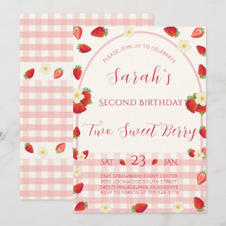 Two Sweet Berry Strawberry 2nd Birthday Invitation
