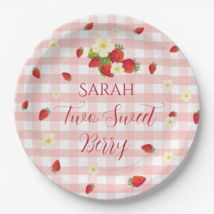 Two Sweet Berry Strawberry 2nd Birthday Paper Plate