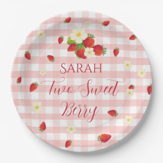 Two Sweet Berry Strawberry 2nd Birthday Paper Plate