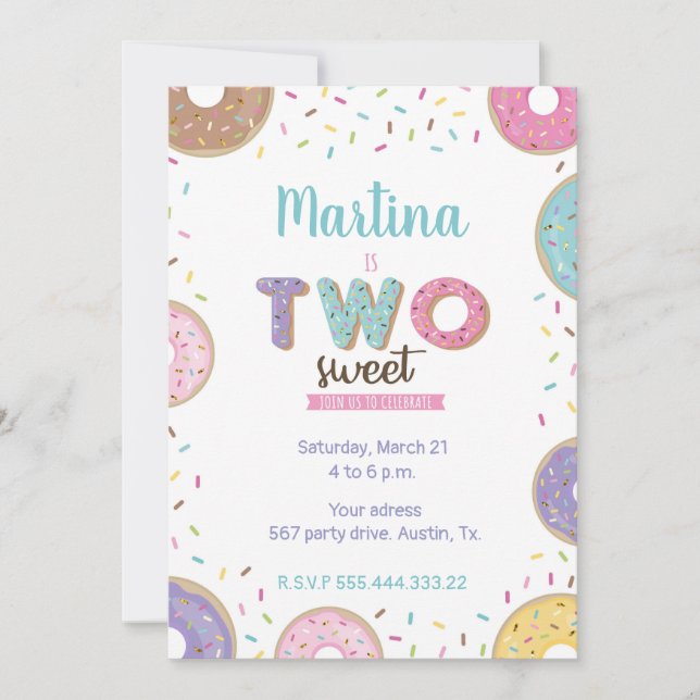 Two sweet birthday, doughnut invitation (Front)