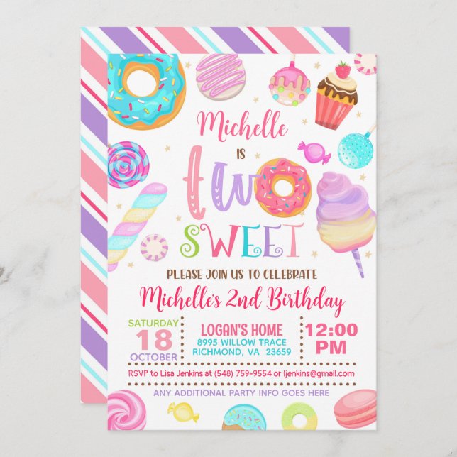Two Sweet Birthday Invitation (Front/Back)