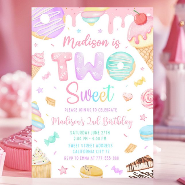 Two Sweet Birthday Invitation, 2nd Birthday Girl  Invitation (Creator Uploaded)