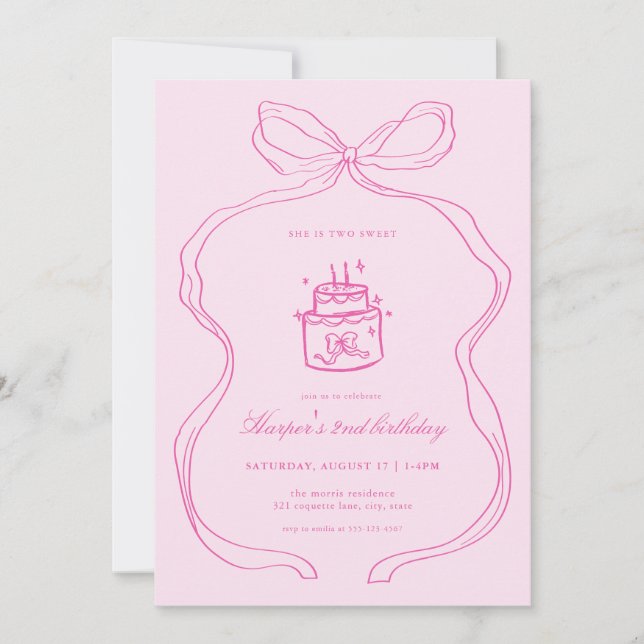 Two Sweet Birthday Invitation Pink Second Birthday (Front)
