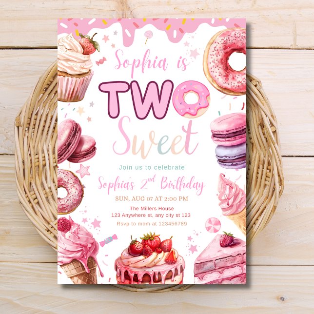 Two Sweet Birthday Invite, Toddler Girl Birthday  Invitation (Creator Uploaded)