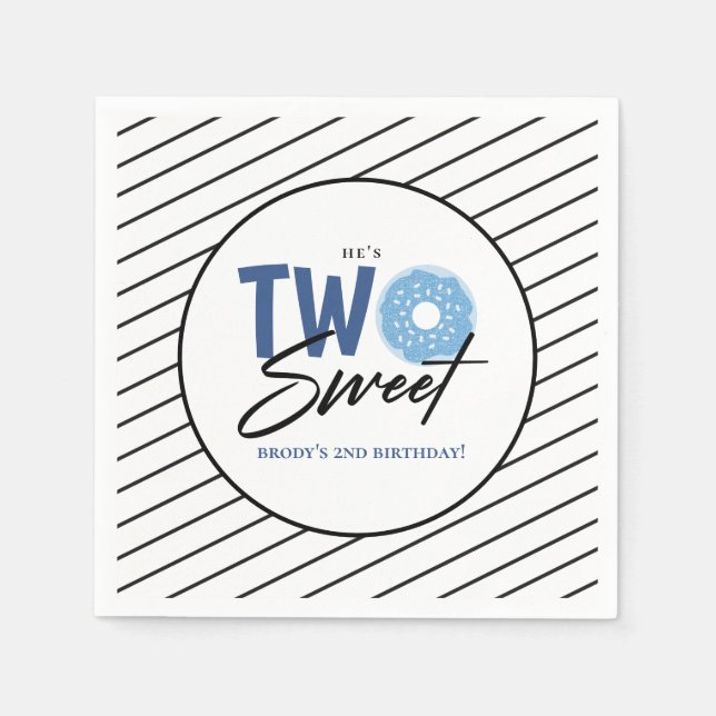 TWO Sweet Blue Doughnut 2nd Birthday Party Napkin (Front)