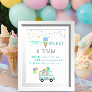 Two Sweet blue ice cream party dessert bar sign