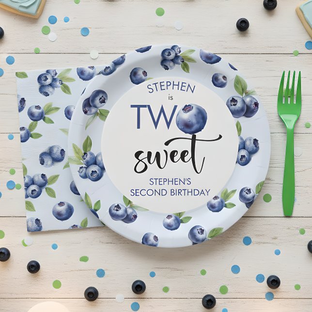 Two sweet blueberries kids birthday paper plate (Creator Uploaded)