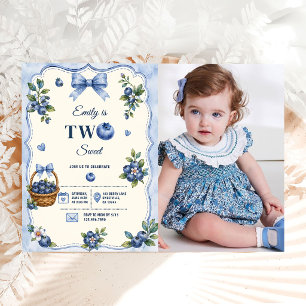 Two Sweet Blueberry 2nd Birthday Photo Invitation