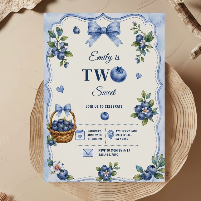 Two sweet blueberry boy 2nd birthday invitation (Creator Uploaded)