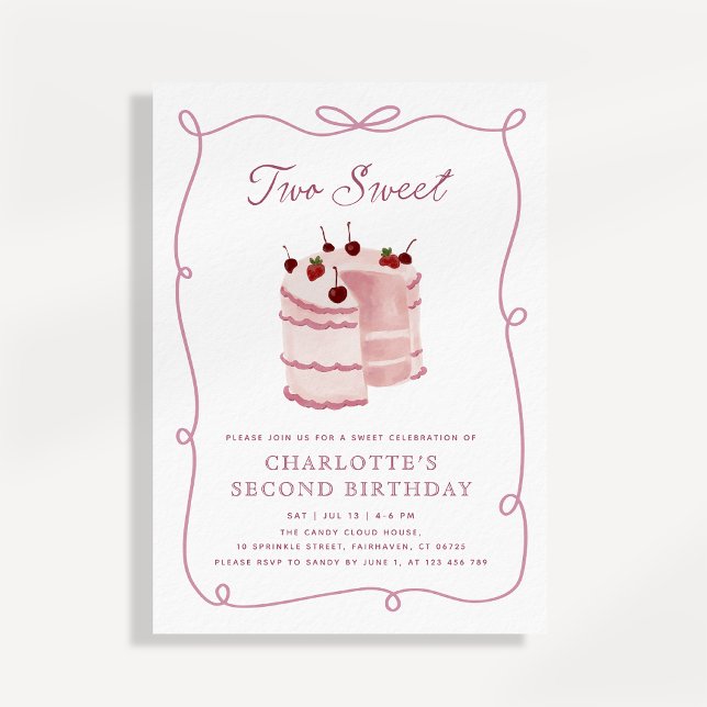 Two Sweet Cake Illustration Second Birthday  Invitation (Creator Uploaded)