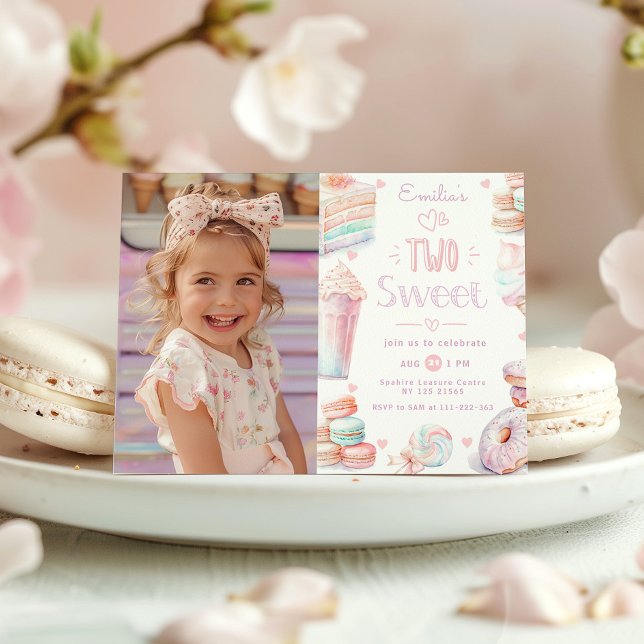 Two sweet candy pastel photo 2nd birthday invitation (Creator Uploaded)
