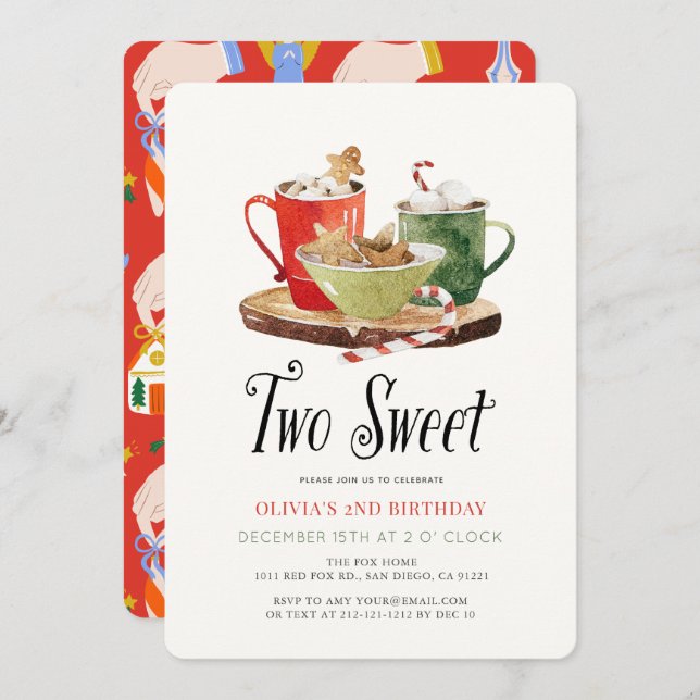 Two Sweet Christmas Cookies Cocoa Mug 2nd Birthday Invitation (Front/Back)
