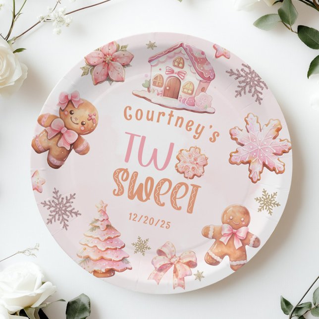 Two Sweet Christmas pink 2nd birthday cookies Paper Plate (Creator Uploaded)