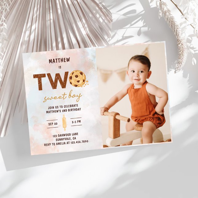 Two Sweet Cookie 2nd Birthday Party Photo Invitation (Creator Uploaded)