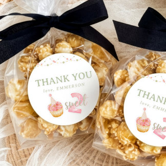 Two Sweet Cupcake 2nd Birthday Thank You Classic Round Sticker
