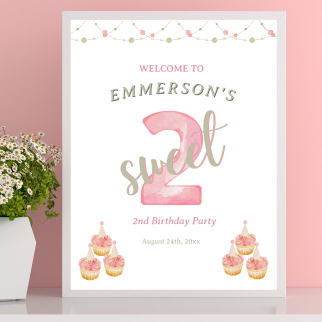 Two Sweet Cupcake 2nd Birthday Welcome Sign (Two Sweet Cupcake 2nd Birthday Welcome Sign
)