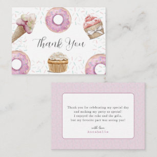 Two Sweet Cupcake & Donuts 2nd Birthday Thank You Card