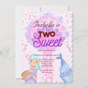 Two Sweet cupcake rainbow mermaid 2nd Birthday kid Invitation