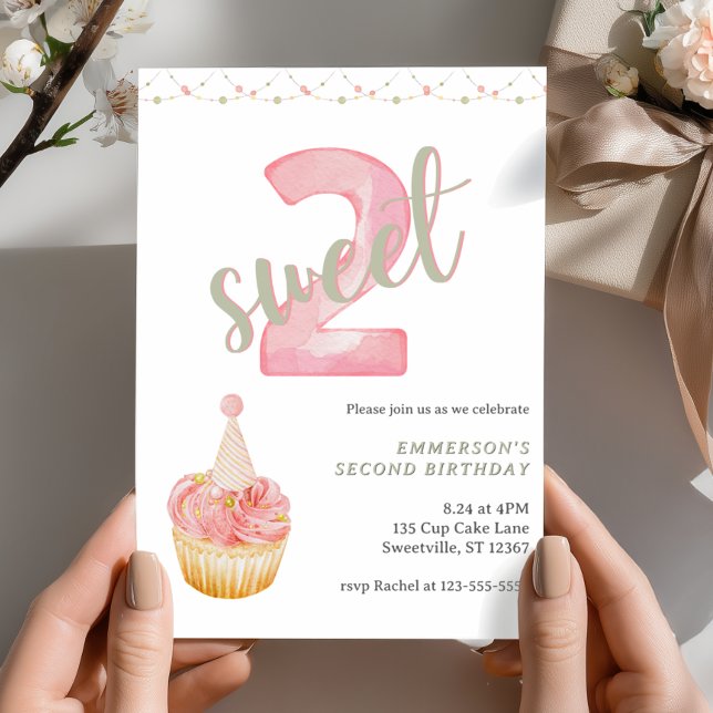Two Sweet Cute Cupcake 2nd Birthday  Invitation (Creator Uploaded)