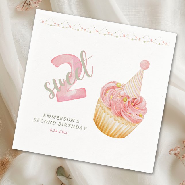 Two Sweet Cute Cupcake 2nd Birthday  Napkin (Two Sweet Cute Cupcake 2nd Birthday Napkins
)