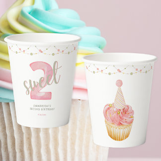 Two Sweet Cute Cupcake 2nd Birthday Paper Cups