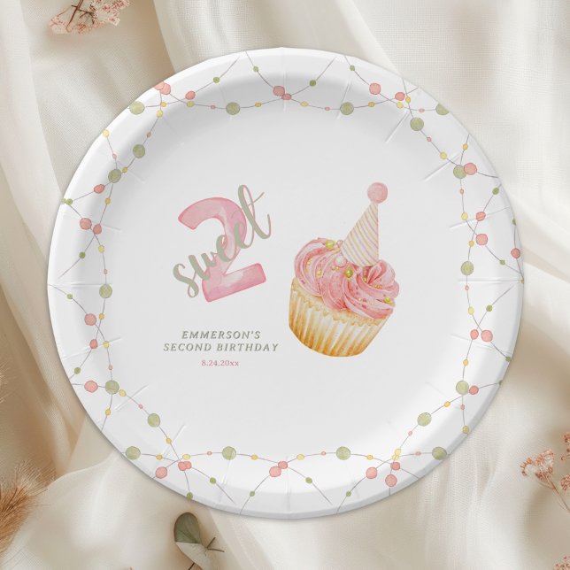 Two Sweet Cute Cupcake 2nd Birthday  Paper Plate (Two Sweet Cute Cupcake 2nd Birthday Paper Plates
)