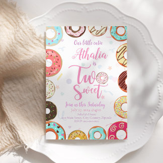 Two Sweet Cute Doughnuts 2nd Birthday Invitation