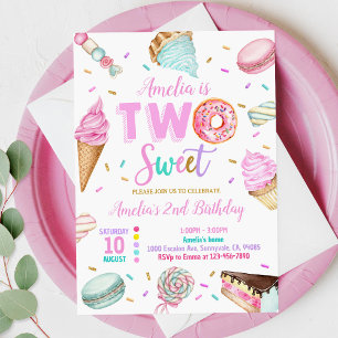 Two Sweet Dessert Doughnut Birthday Invitation 