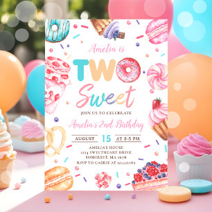 Two Sweet Donut Candy 2nd Birthday Invitation