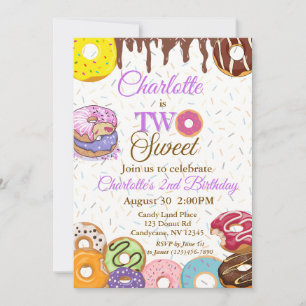 "TWO Sweet" Doughnut 2nd Birthday Invitation