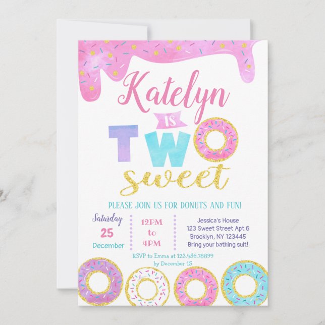 Two Sweet Doughnut 2nd Birthday Invitations (Front)
