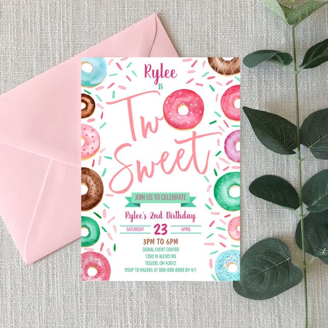 Two Sweet Doughnut 2nd Birthday Party Invitation (Creator Uploaded)