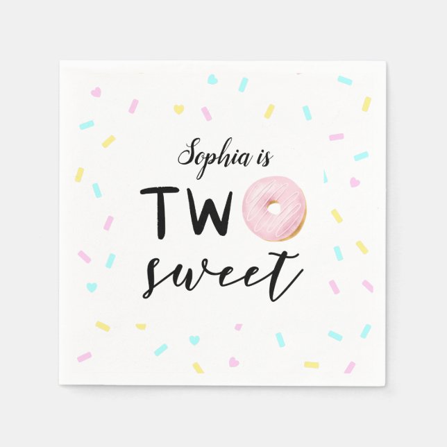 Two Sweet Doughnut 2nd Birthday Party Napkin (Front)