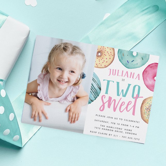 Two Sweet | Doughnut 2nd Birthday Party Photo Invitation (Creator Uploaded)