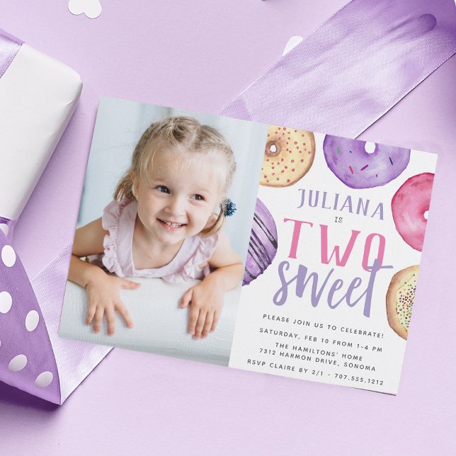 Two Sweet | Doughnut 2nd Birthday Party Photo Invitation (Creator Uploaded)