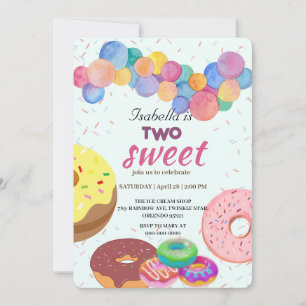 Two Sweet Doughnut and Balloon 2nd Birthday Girl  Invitation