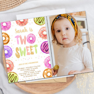 Two Sweet Doughnut Birthday Invitations w photo