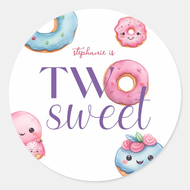 Two Sweet Doughnut Birthday Party Classic Round Sticker (Front)