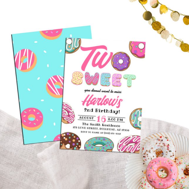 Two Sweet Doughnut Girl's 2nd Birthday Invitation (Creator Uploaded)