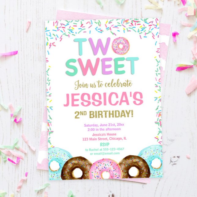 Two sweet doughnut sprinkles 2nd birthday party gi invitation (Creator Uploaded)