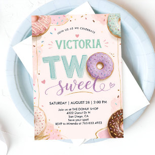 Two Sweet Doughnut Sprinkles 2nd Birthday Party Invitation