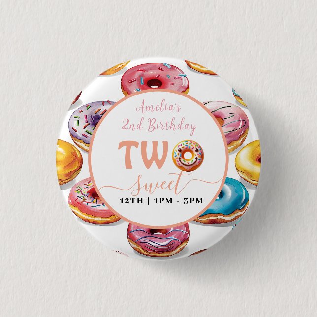 Two Sweet Doughnuts 2nd Birthday party 3 Cm Round Badge (Front)