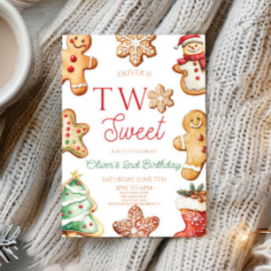 Two Sweet Gingerbread Cookie 2nd Birthday Party Invitation