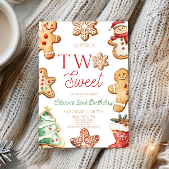 Two Sweet Gingerbread Cookie 2nd Birthday Party Invitation (Creator Uploaded)