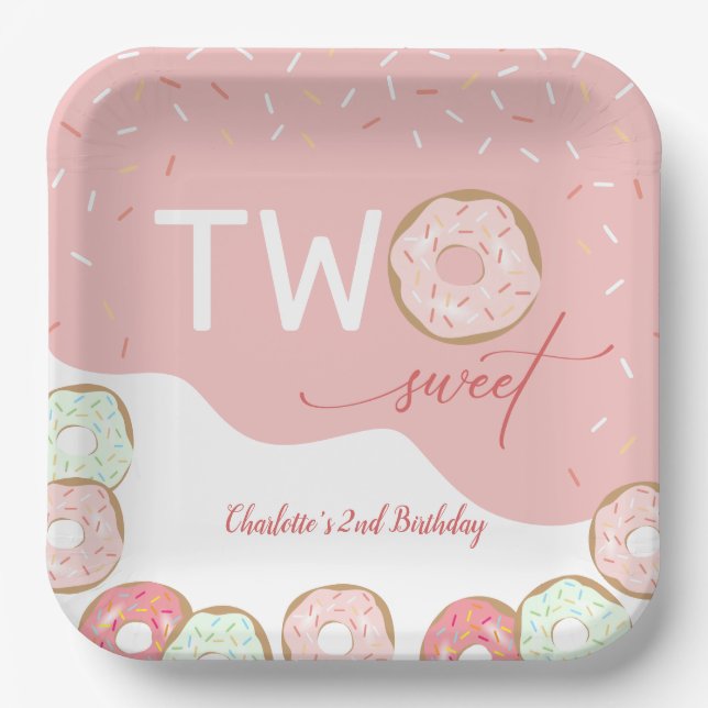 Two Sweet Girl 2nd Birthday Paper Plate (Front)