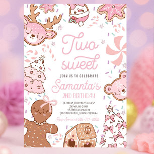 Two Sweet Girl Christmas Cookie 2nd Birthday Party Invitation