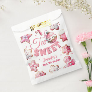 Two Sweet Girl Pink Cookie Christmas 2nd Birthday Favour Bags